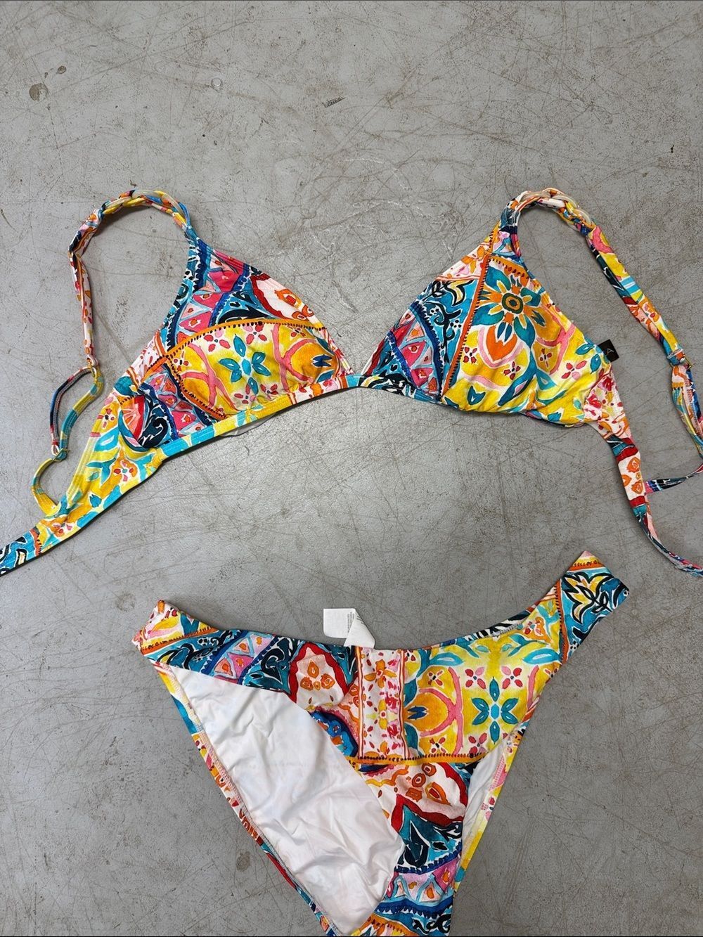 LA BLANCA Bright Multicolor Printed Triangle Top & Bottom - Bikini Size 16 NEW